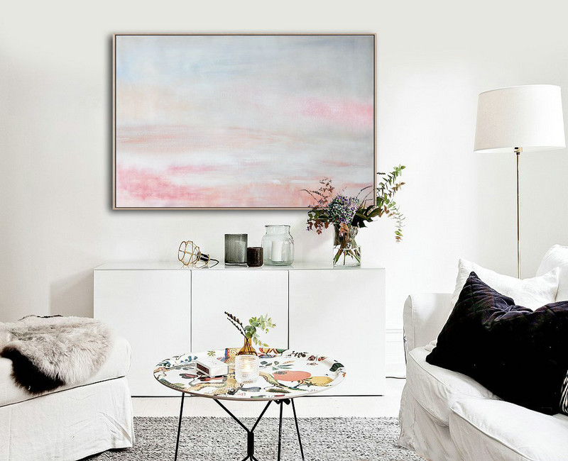 Handmade Painting Large Abstract Art,Oversized Horizontal Abstract Art,Original Art Acrylic Painting,Grey,Pink,White.etc